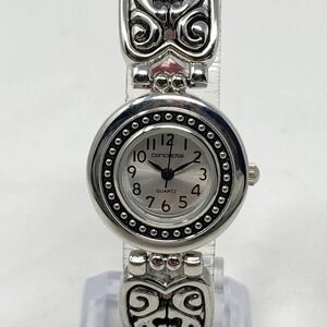 Concepts Watch Women 25mm Silver Tone Heart Red Leather Valentine New Battery 8"